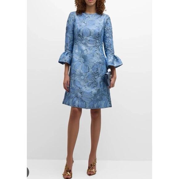 Rickie Freeman for Teri Jon Bell-Sleeve Metallic Floral Jacquard Dress Sz 6 NWT - Picture 1 of 16